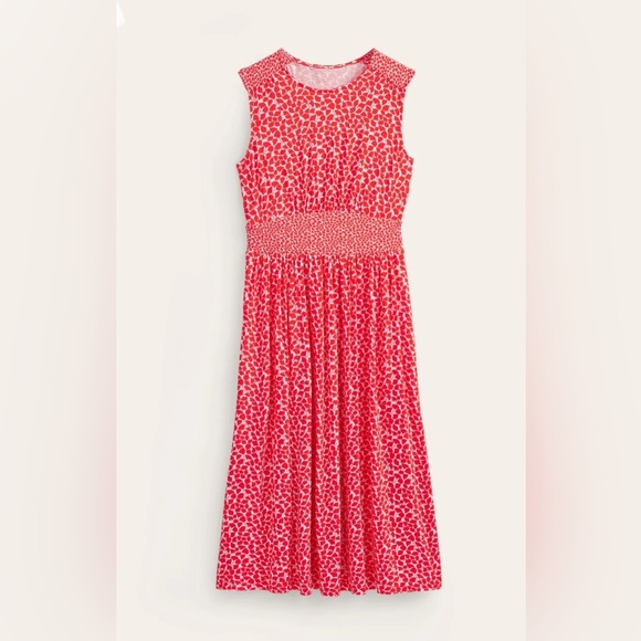 Boden Thea Sleeveless Midi Dress Poppy Red, Botanic Sprig - Picture 5 of 13